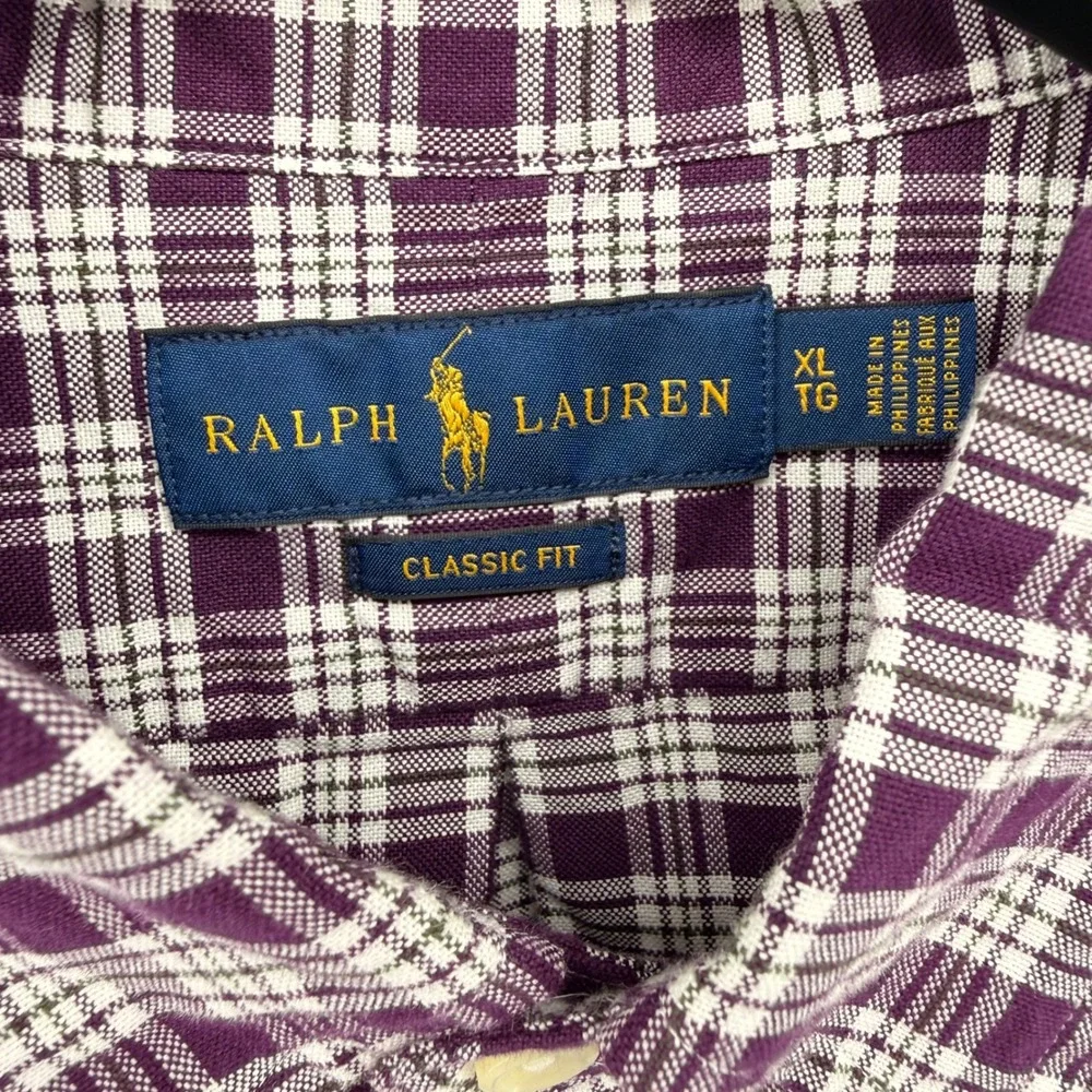 Polo Ralph Lauren Button Down Mens XL Pre-Owned Shirt Purple Plaid Classic Fit‎